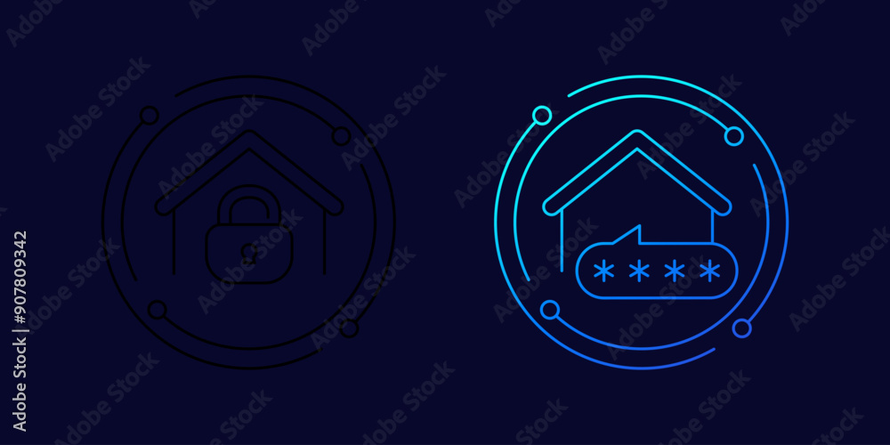 password access icons with a house, linear design