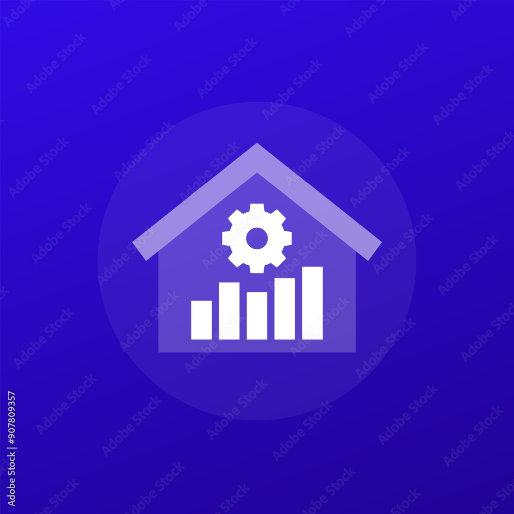 Smart home icon with a house and graph, transparent design Smart home icon with a house and graph, transparent design