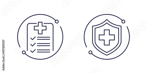 medical insurance line icons on white