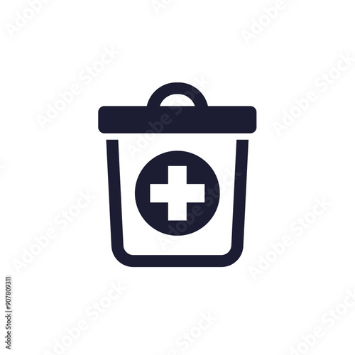 medical waste icon with a trash bin, vector pictogram
