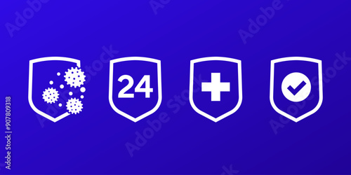 immune system, antibacterial protection icons, vector set