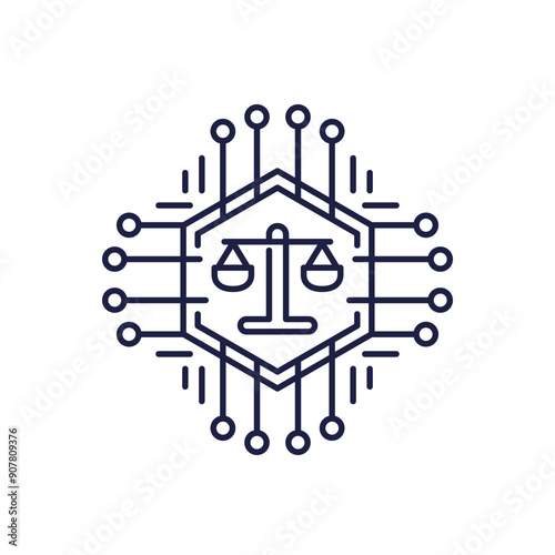 AI ethics icon, ethical artificial intelligence line vector