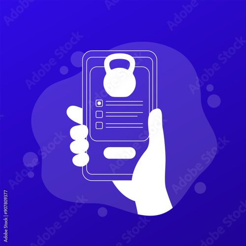 workout or training app vector icon with a phone in hand