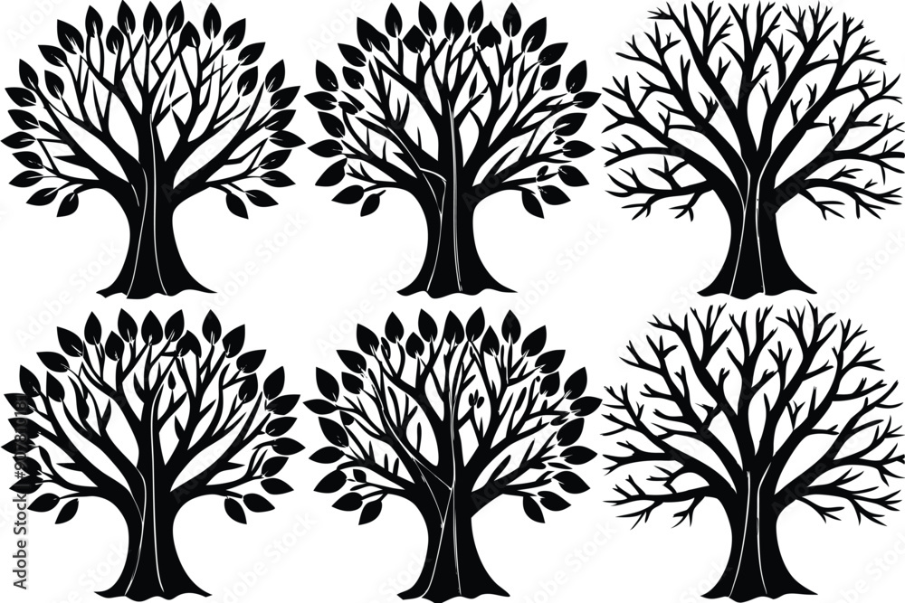 Obraz premium Six Black Silhouettes of Trees in Different Seasons