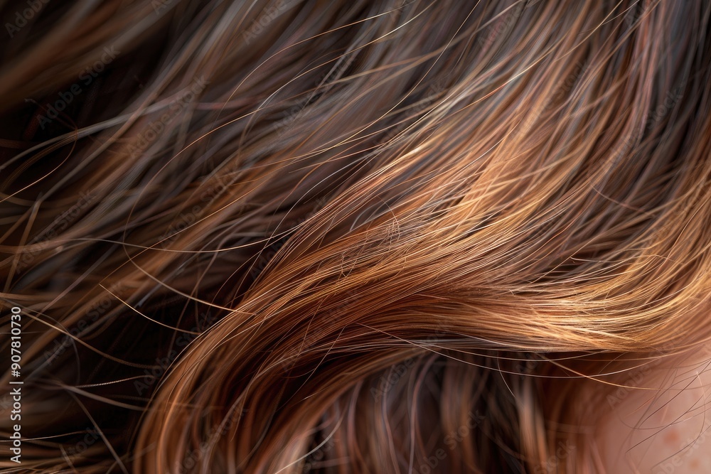 Close-up shot of brown hair with highlights. This photo can be used for hair care products, beauty, and fashion. Close-up shot of brown hair with highlights. This photo can be used for hair care products, beauty, and fashion.
