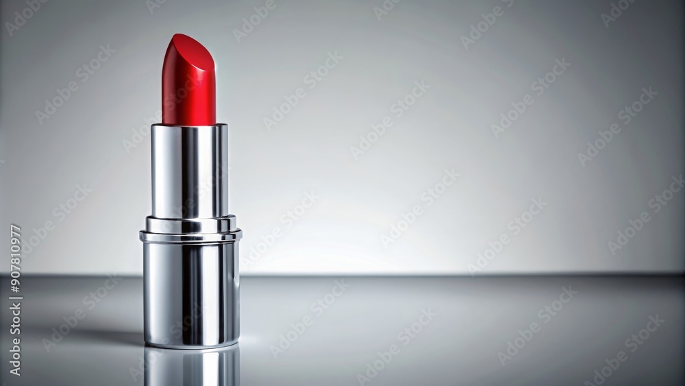 Red lipstick with metallic casing on light background, red, lipstick, metallic, casing, light background, beauty, makeup Red lipstick with metallic casing on light background, red, lipstick, metallic, casing, light background, beauty, makeup