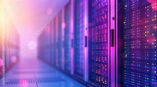 Scalable technology  server racks  glowing data centers 