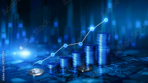 stock market investment trading financial graph and coin for analyze profit finance business data.