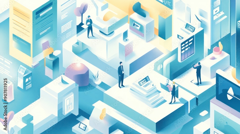Abstract Digital Landscape with Isometric Illustration Abstract Digital Landscape with Isometric Illustration