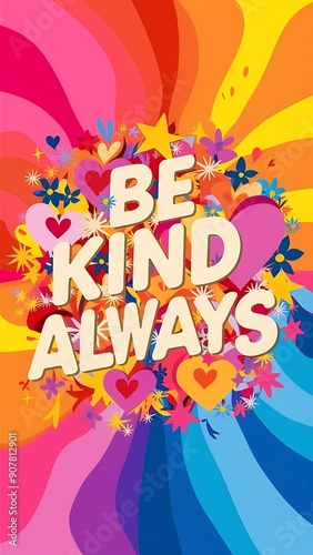 Be Kind Always colorful background and text (T-shirt Design Motivational Quote, Illustration ,Typography)