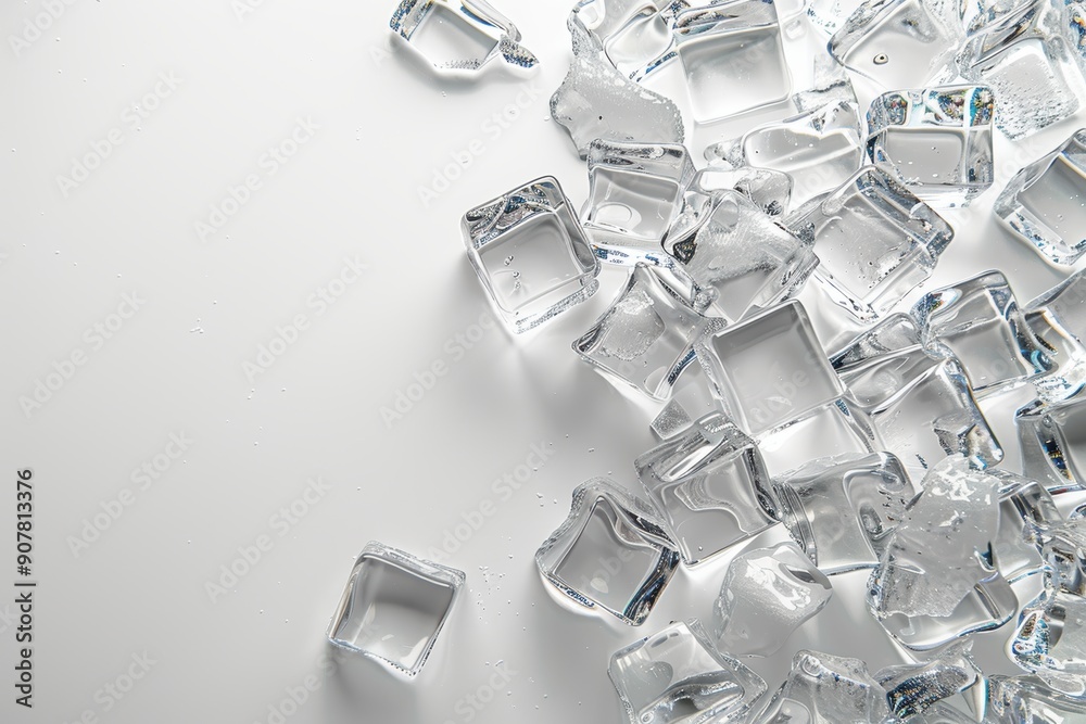 Water Ice Cube On White Background. Winter Wallpaper. Summer Banner. Backdrop. Illustration Water Ice Cube On White Background. Winter Wallpaper. Summer Banner. Backdrop. Illustration