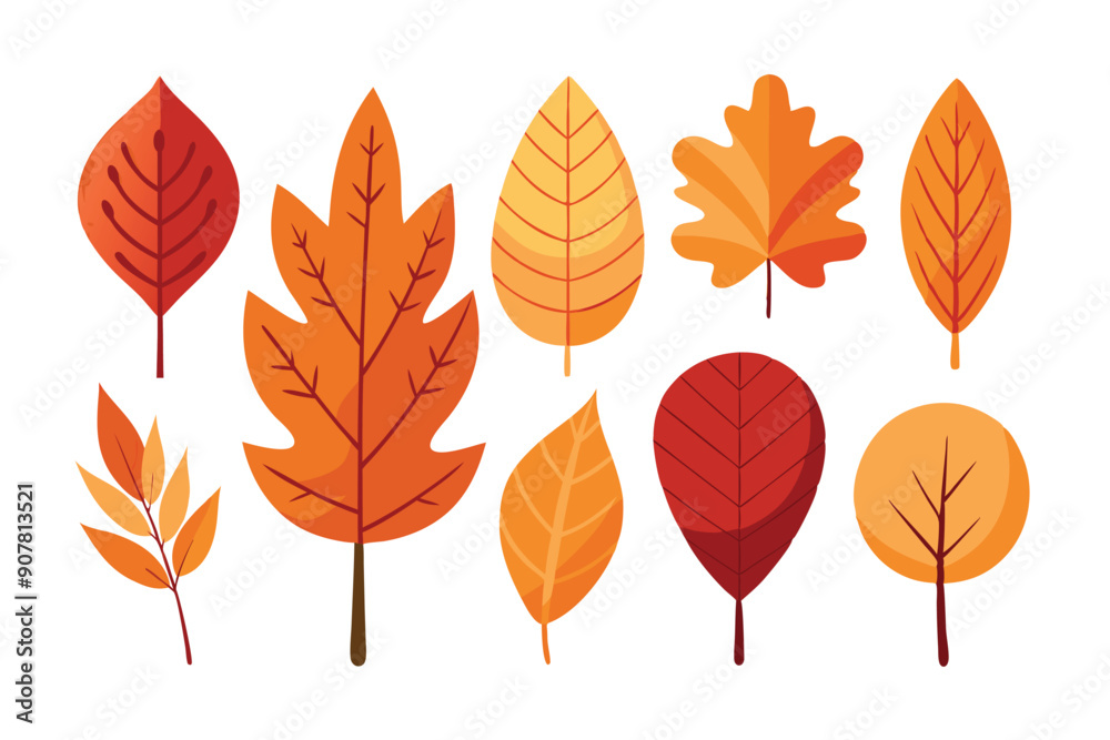 Fototapeta premium Set of Ten Colorful Autumn Leaves with Varying Shapes