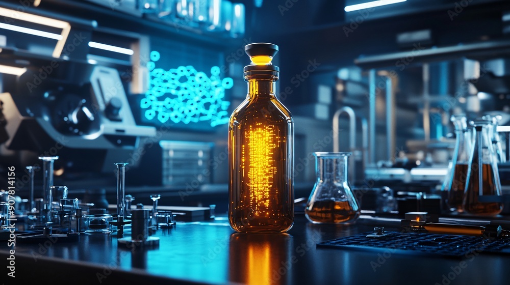 Glycolic acid solution in dark glass bottle for skincare research in chemistry lab
Glycolic acid solution in dark glass bottle for skincare research in chemistry lab
