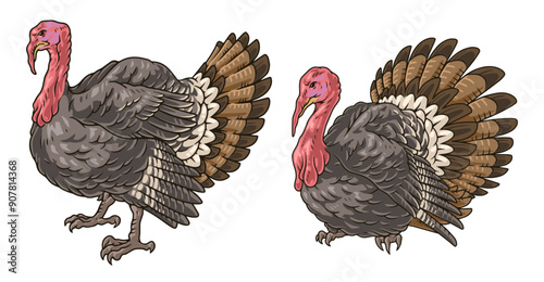 Turkey bird colorful set stickers photo