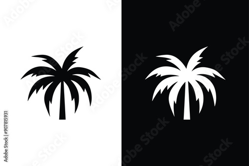 Palm tree icon vector, simple style palm tree silhouette illustration black white