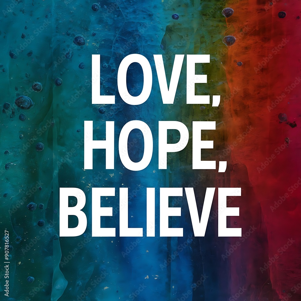 Fototapeta premium Love, Hope, Believe colorful background and text (T-shirt Design Motivational Quote, Illustration ,Typography)