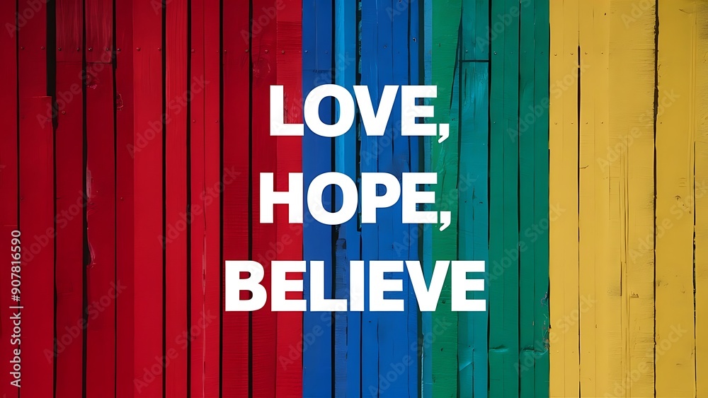 Love, Hope, Believe colorful background and text (T-shirt Design Motivational Quote, Illustration ,Typography) Love, Hope, Believe colorful background and text (T-shirt Design Motivational Quote, Illustration ,Typography)