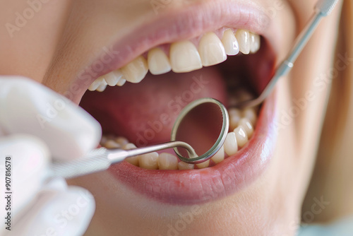 Close up shot of a smile with white healthy teeth made with generative AI technology