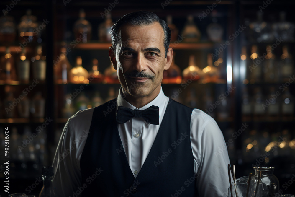Classic bar pub with professional bartender barkeeper barman, Generative AI illustration photo Classic bar pub with professional bartender barkeeper barman, Generative AI illustration photo
