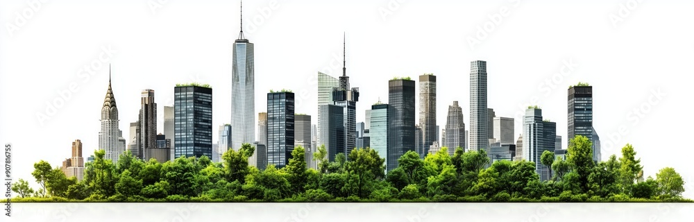 White background, panoramic view of the city's skyline, with buildings made up only of black White background, panoramic view of the city's skyline, with buildings made up only of black