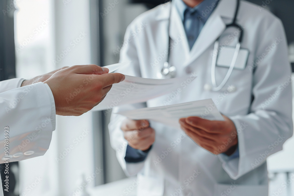 Doctor in a white coat consulting a patient in a medical clinic Ai generative illustration Doctor in a white coat consulting a patient in a medical clinic Ai generative illustration