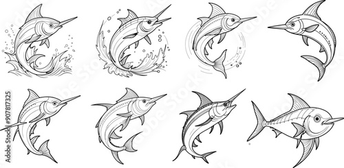 fish hand drawing coloring page and outline clipart vector design