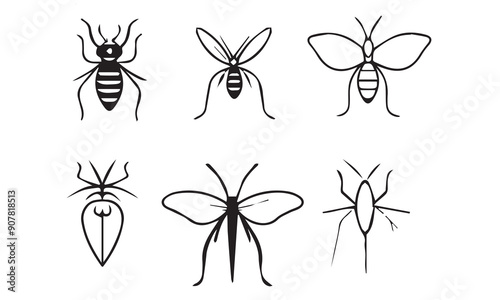 insect logo design black simple line art on white background