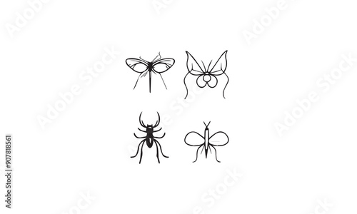 insect logo design black simple line art on white background