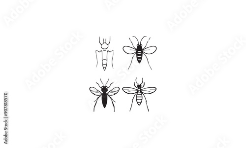insect logo design black simple line art on white background