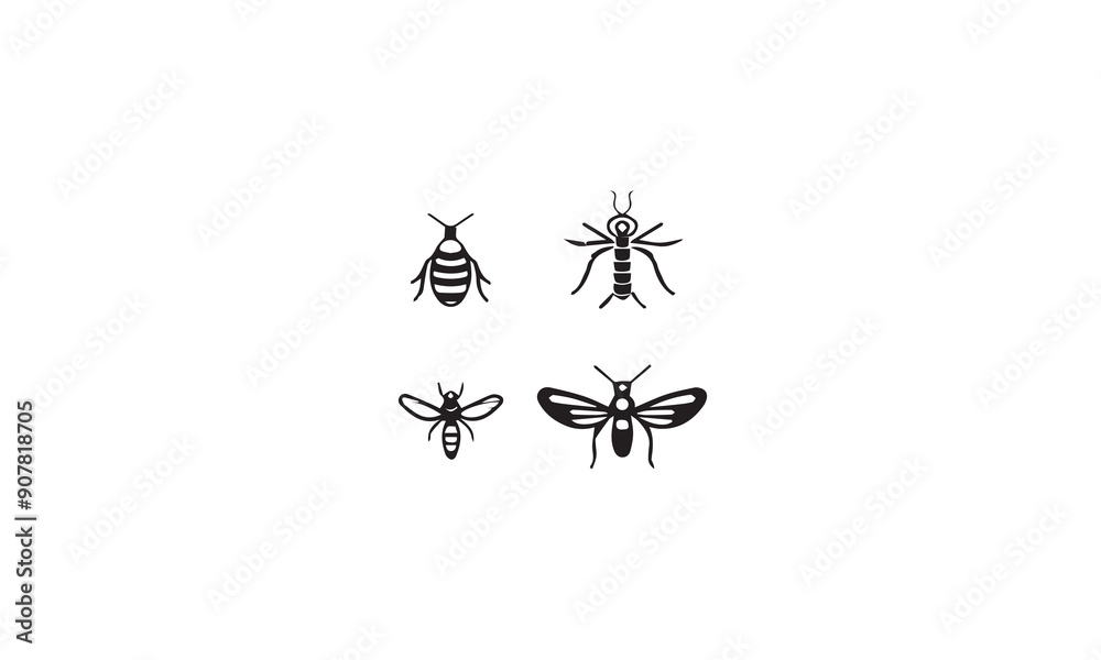 insect logo design black simple line art on white background