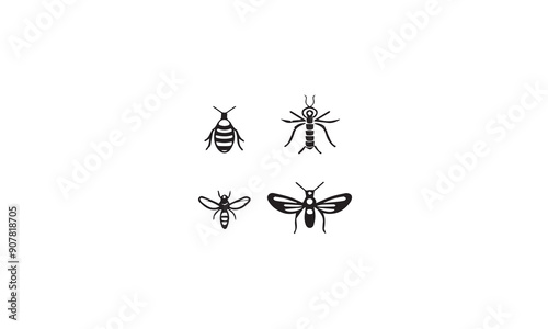 insect logo design black simple line art on white background