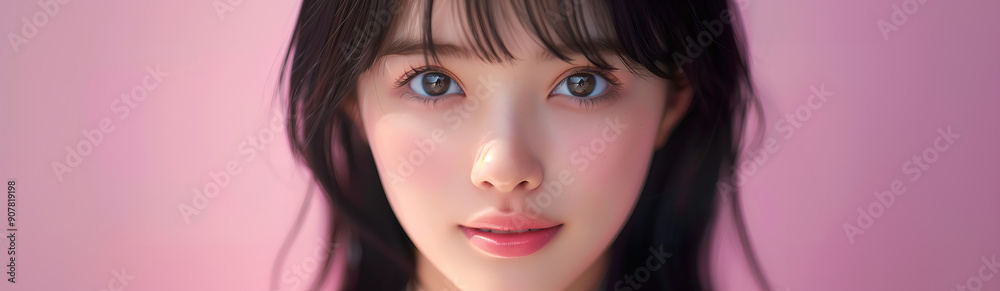 Asian energetic girl, Japanese beauty girl, woman with perfect skin, girl portrait banner Asian energetic girl, Japanese beauty girl, woman with perfect skin, girl portrait banner
