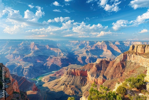 Stunning Panoramic View of the Grand Canyon Under Clear Blue Skies
