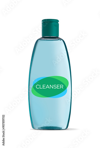 A dummy bottle photo of a cleanser or face wash. Beauty care product with label 'Cleanser' written on it. A mock up of cosmetic product on white background.