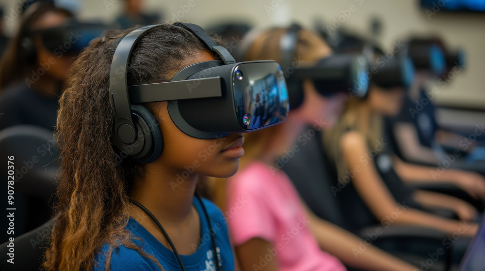 Students are using VR headsets in class Students are using VR headsets in class