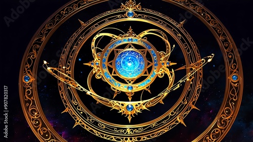 colorful magic circle in black background anime cartoon illustration design