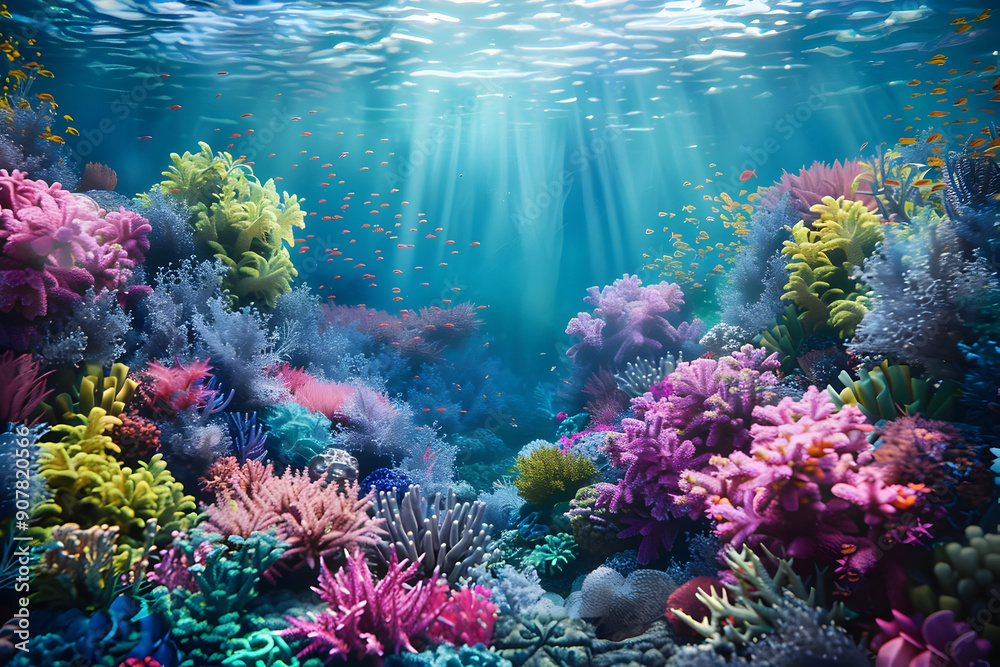 Vibrant Underwater Coral Reef Scene 3D Illustration Vibrant Underwater Coral Reef Scene 3D Illustration
