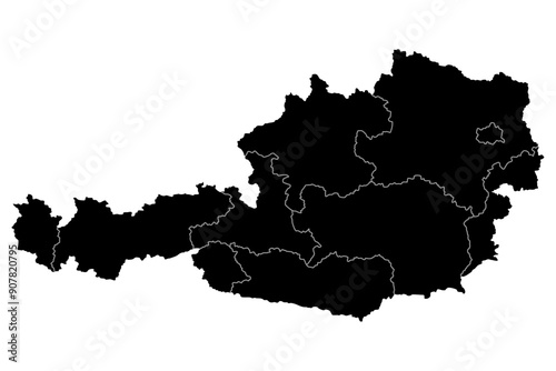 Editable and scalable monochrome vector illustration of the Austria administrative map with regional borders. EPS file format design.
