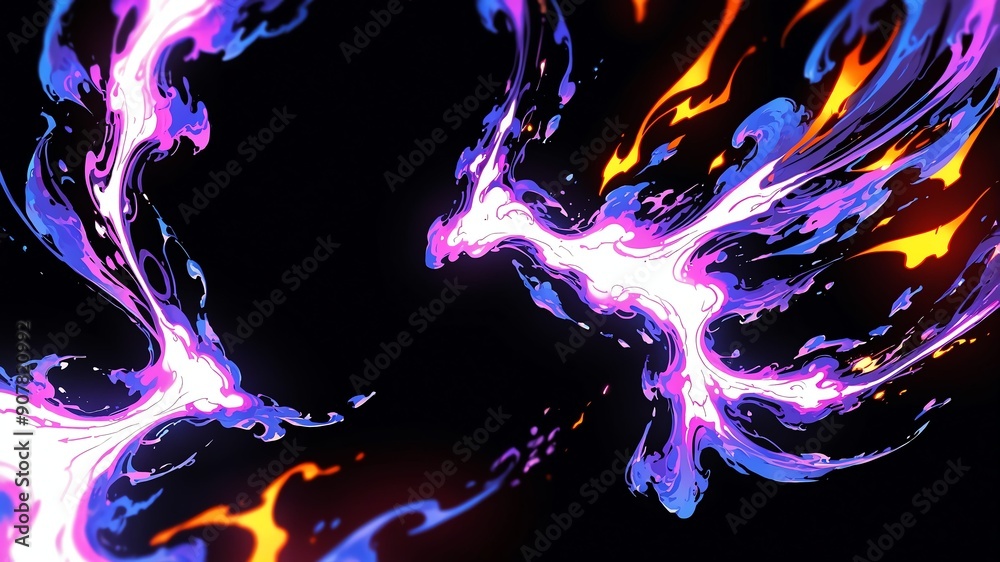 Naklejka premium purple flames fire energy burning background anime cartoon illustration design