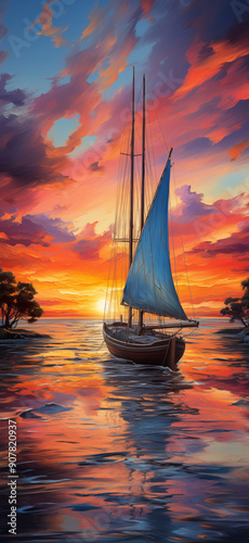 A Stunning Sunset And A Sailboat, Perfect For Mobile Phone Wallpaper
