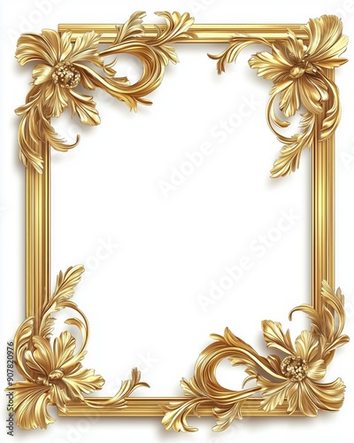 gold border frame vector on white background, simple design, flat shape, square shape
