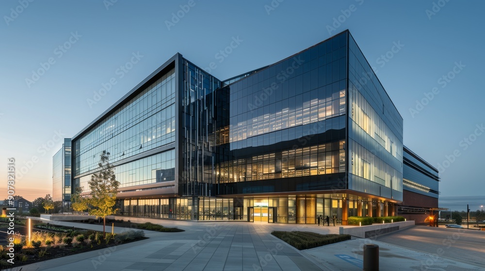 Modern Glass Office Building at Dusk. Modern Glass Office Building at Dusk.