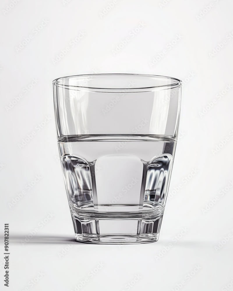 Water glass with water inside on a white background, isolated, in the hyper realistic style Water glass with water inside on a white background, isolated, in the hyper realistic style