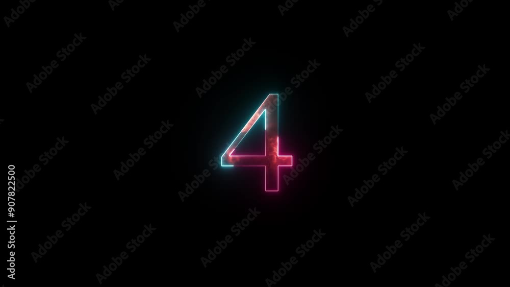 Neon 4 number learning numbers, serial number, price, place. Math ,countdown and digit  sign on black background.