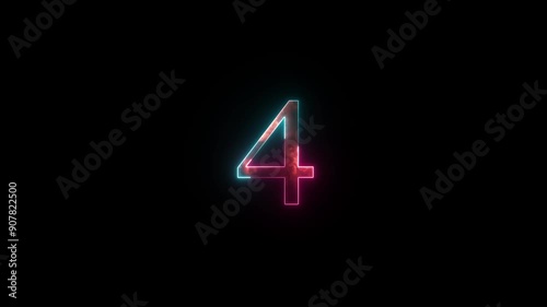 Neon 4 number learning numbers, serial number, price, place. Math ,countdown and digit  sign on black background.