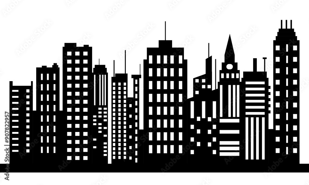 Fototapeta premium Famous City Buildings Silhouette Vector Material