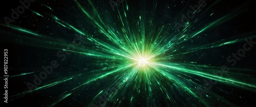 green lights explosion in space galaxy plain black background wide angle panoramic view backdrop copy space