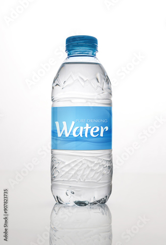 Close up of drinking water bottle with mock label. Clean and hygienically packed unbranded drinking water bottle.