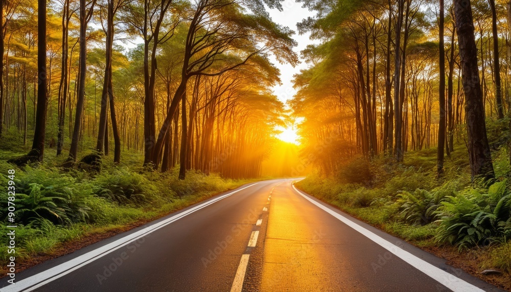 Fototapeta premium Forest Road at Sunrise