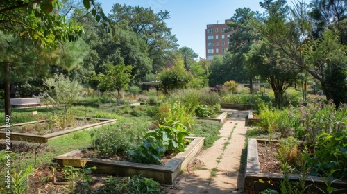 Raised Garden Beds in a Lush Green Park.